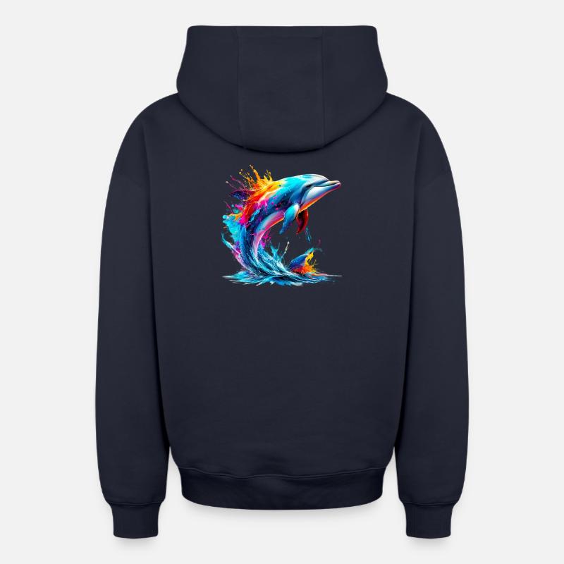 Dauphin - Sweat à capuche unisexe zippé oversize épais SPREAD - bleu marine