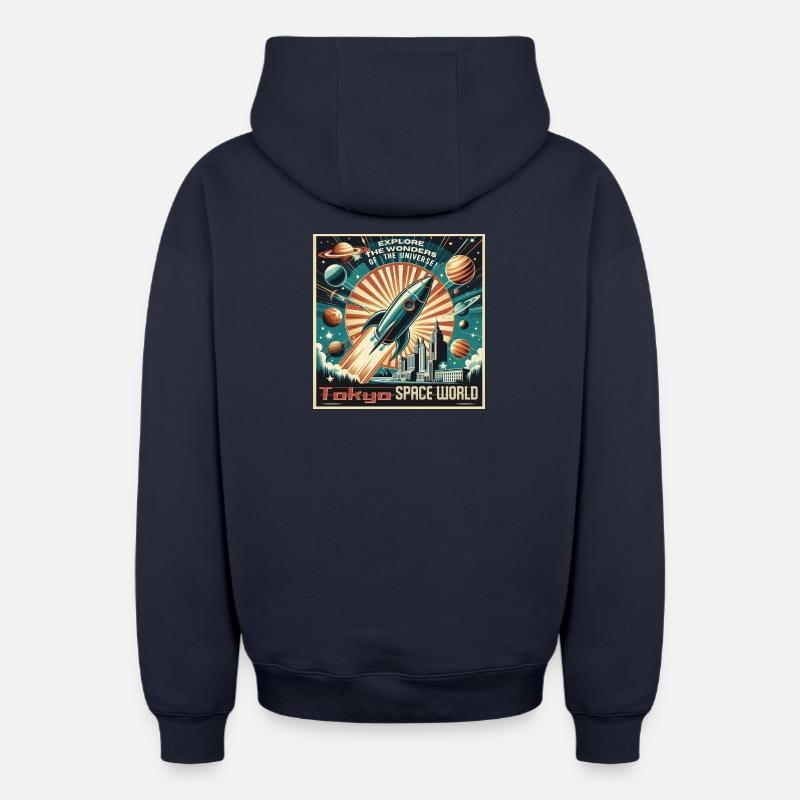 Le monde spatial de Tokyo - Sweat à capuche unisexe zippé oversize épais SPREAD - bleu marine