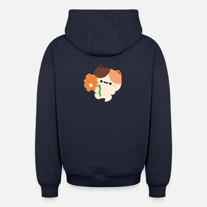 Chat Tortie romantique - Sweat à capuche unisexe zippé oversize épais SPREAD - bleu marine