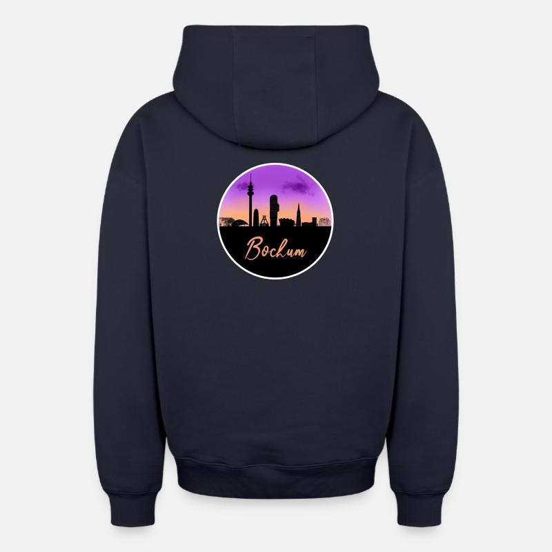 Bochum Fine Skyline - Sweat à capuche unisexe zippé oversize épais SPREAD - bleu marine