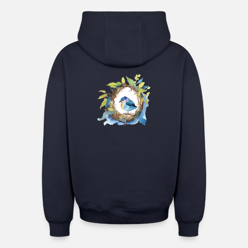Oiseau - Sweat à capuche unisexe zippé oversize épais SPREAD - bleu marine