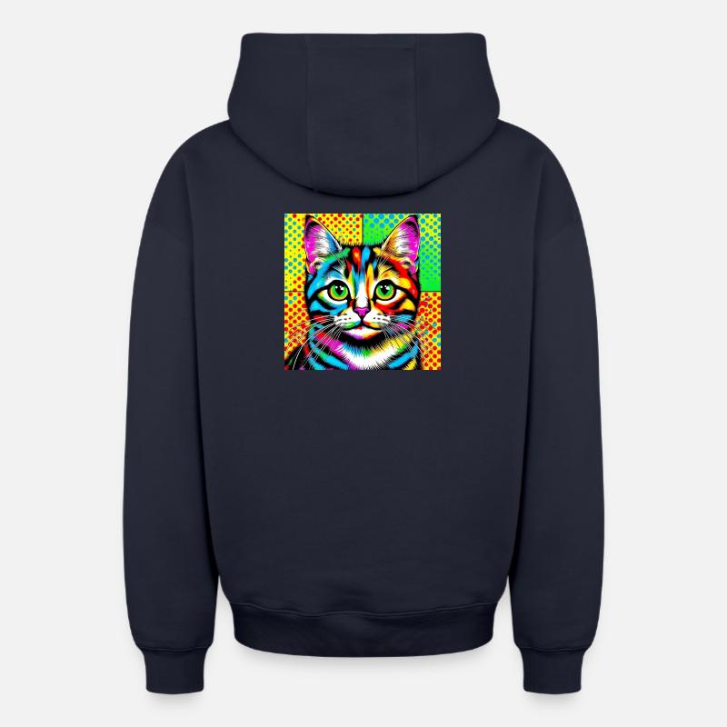 Chat Pop Art - Sweat à capuche unisexe zippé oversize épais SPREAD - bleu marine