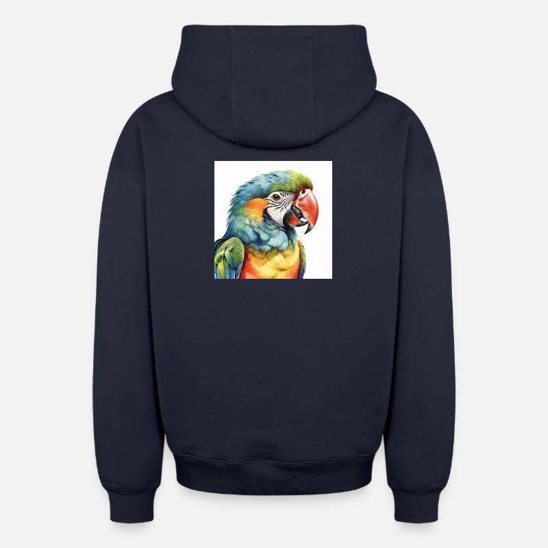 Ara aquarelle - Sweat à capuche unisexe zippé oversize épais SPREAD - bleu marine