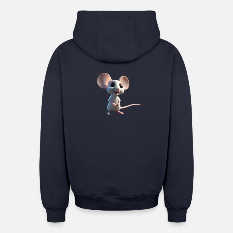 Charme Souris Blanc Fantaisiste - Sweat à capuche unisexe zippé oversize épais SPREAD - bleu marine