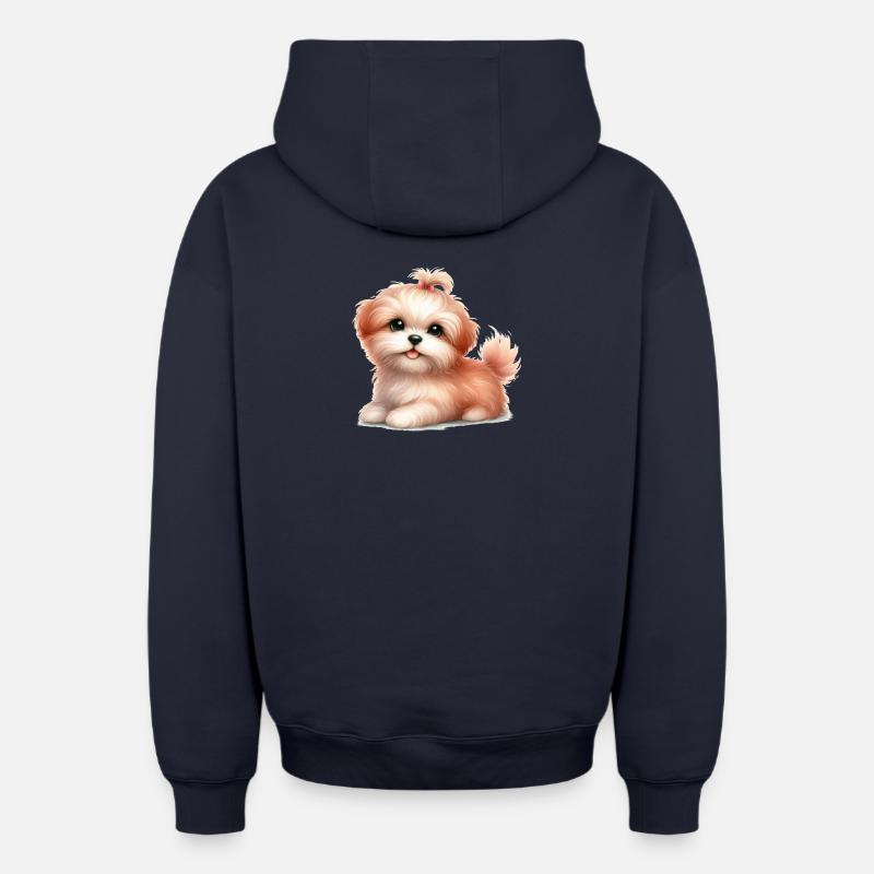 Chien mignon - Sweat à capuche unisexe zippé oversize épais SPREAD - bleu marine