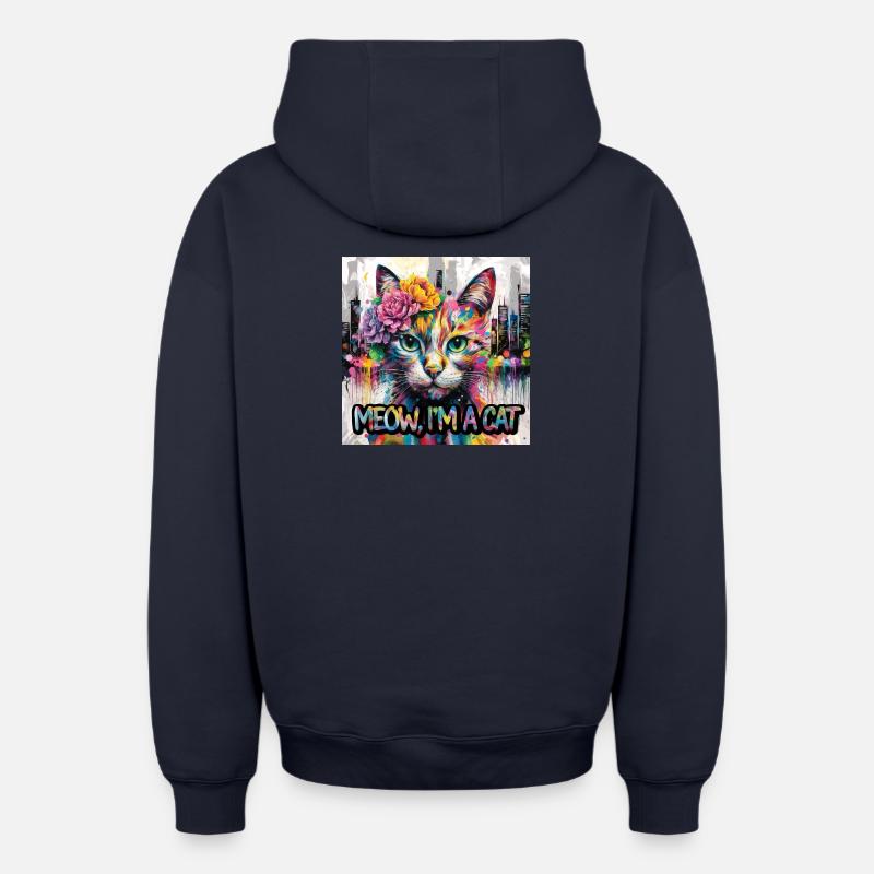 Chat astucieux Version 2 - Sweat à capuche unisexe zippé oversize épais SPREAD - bleu marine