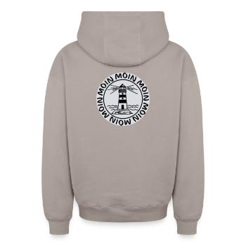 Moin Moin Lighthouse – Maritime Coastal Design - Oversized Heavyweight Unisex Zip Hoodie - taupe - Back - AI Model Male 178 light (178cm)