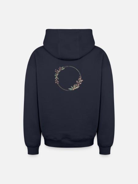 Delicate flower frame in pink and green - Oversized Heavyweight Unisex Zip Hoodie - navy