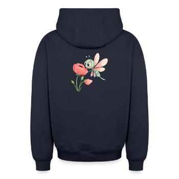 Baby Bunte Libelle In Der Nähe Einer Blume (V03) - Oversized Heavyweight Unisex Zip Hoodie - Navy - Hinten - AI Model Male 185 dark (185cm)