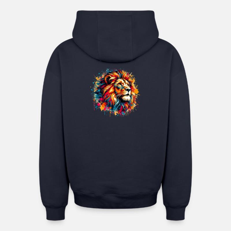 Lion - Sweat à capuche unisexe zippé oversize épais SPREAD - bleu marine