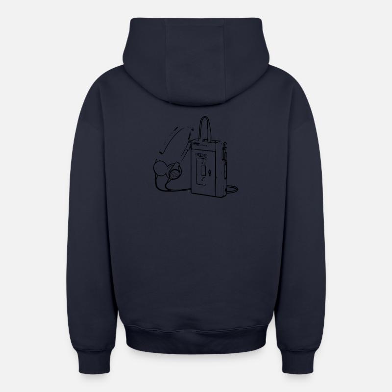 Rétro walkman cassette - Sweat à capuche unisexe zippé oversize épais SPREAD - bleu marine