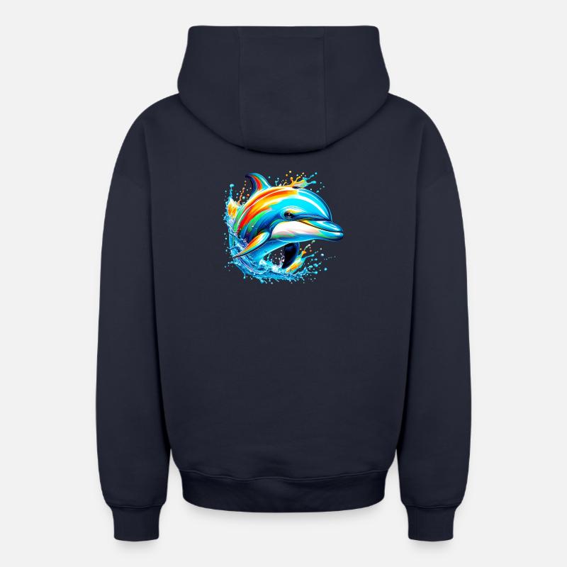 Dauphin - Sweat à capuche unisexe zippé oversize épais SPREAD - bleu marine