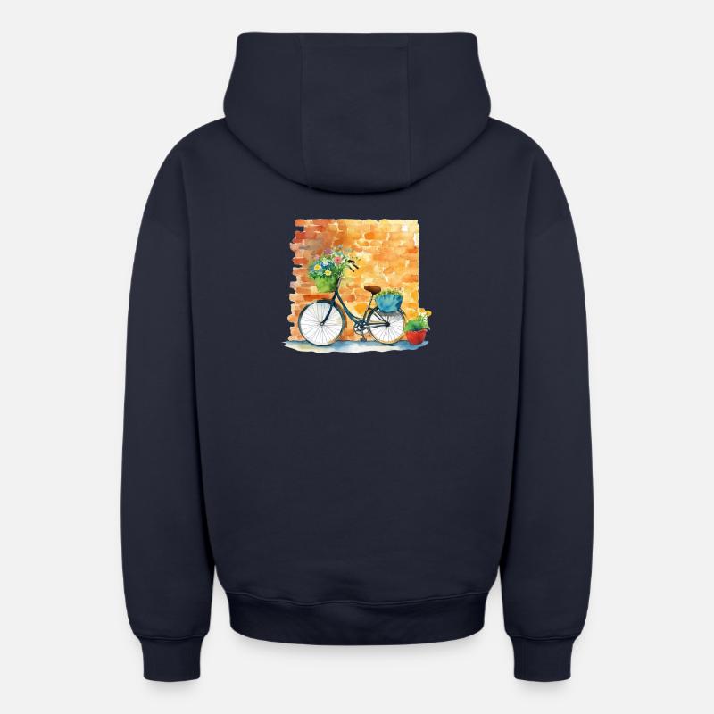 Bicyclette - Sweat à capuche unisexe zippé oversize épais SPREAD - bleu marine
