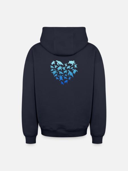 Turtle Love - Oversized Heavyweight Unisex Zip Hoodie - Navy