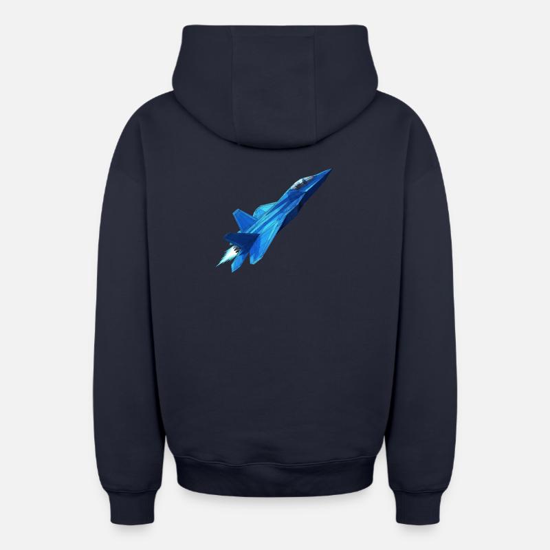 Jet bleu géométrique - Sweat à capuche unisexe zippé oversize épais SPREAD - bleu marine