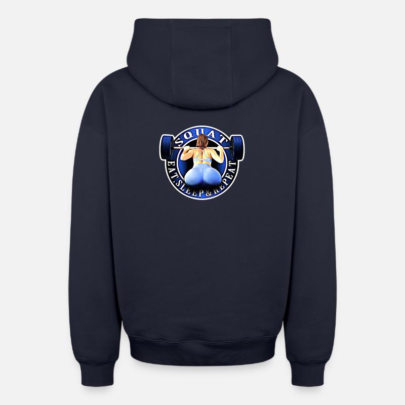 Squat, Eat, Sleep & Repeat. - Sweat à capuche unisexe zippé oversize épais SPREAD - bleu marine