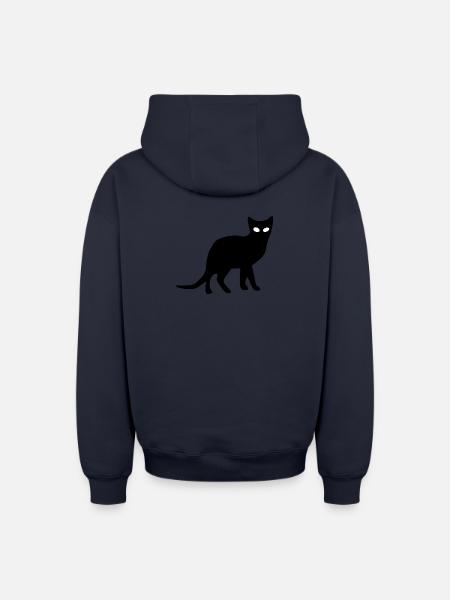 Cat Black Silhouette Gift Cat Lover - Oversized Heavyweight Unisex Zip Hoodie - navy