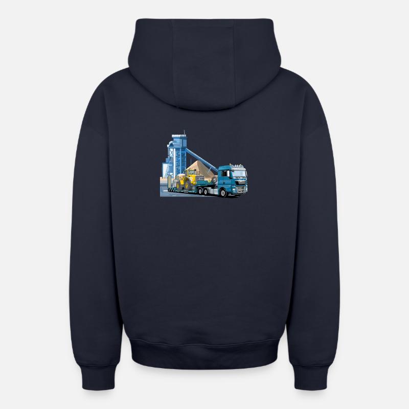 Remorque surbaissée dans la gravière - Sweat à capuche unisexe zippé oversize épais SPREAD - bleu marine