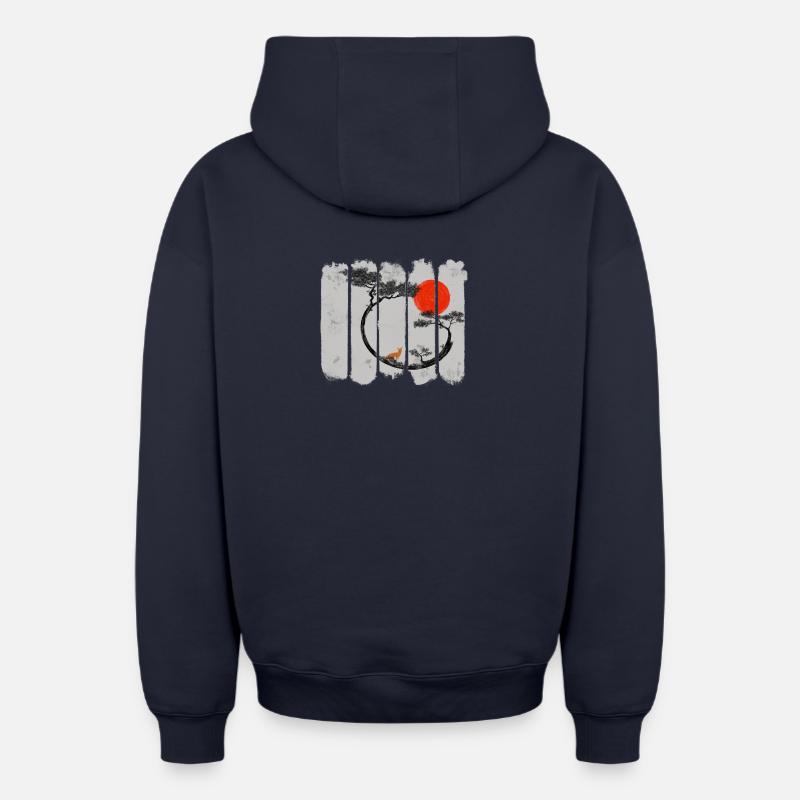 Kitsune - Sweat à capuche unisexe zippé oversize épais SPREAD - bleu marine
