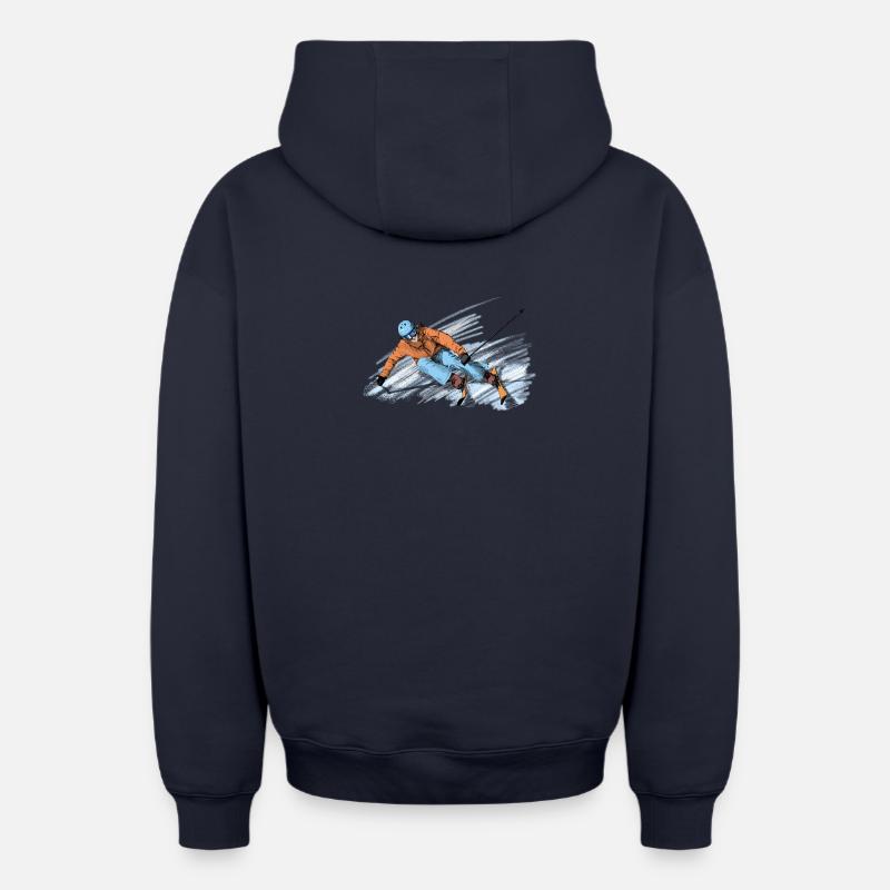 Skiing - Sweat à capuche unisexe zippé oversize épais SPREAD - bleu marine
