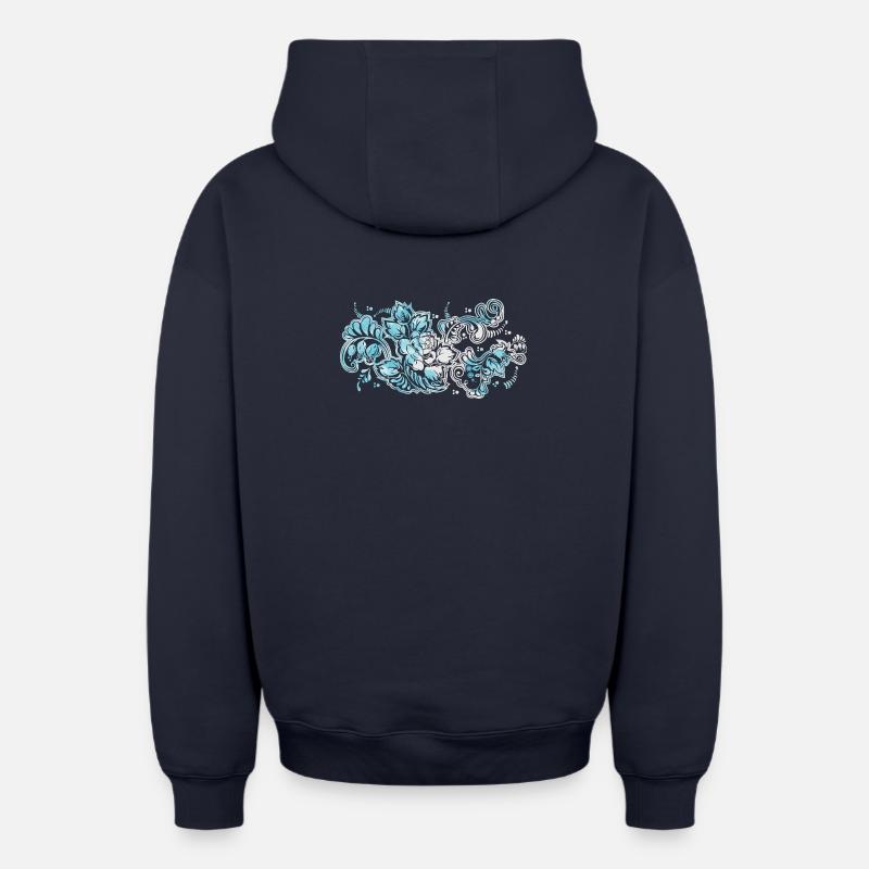 Motif Fleur Bleue - Sweat à capuche unisexe zippé oversize épais SPREAD - bleu marine