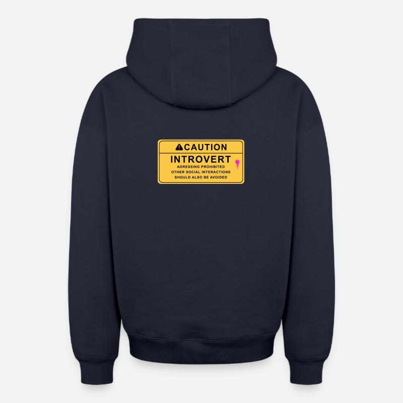 Attention : Introverti - Sweat à capuche unisexe zippé oversize épais SPREAD - bleu marine