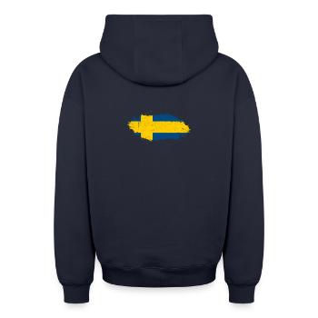 Coup de pinceau Drapeau suédois - Sweat à capuche unisexe zippé oversize épais SPREAD - bleu marine - Dos - AI Model Male 185 dark (185cm)