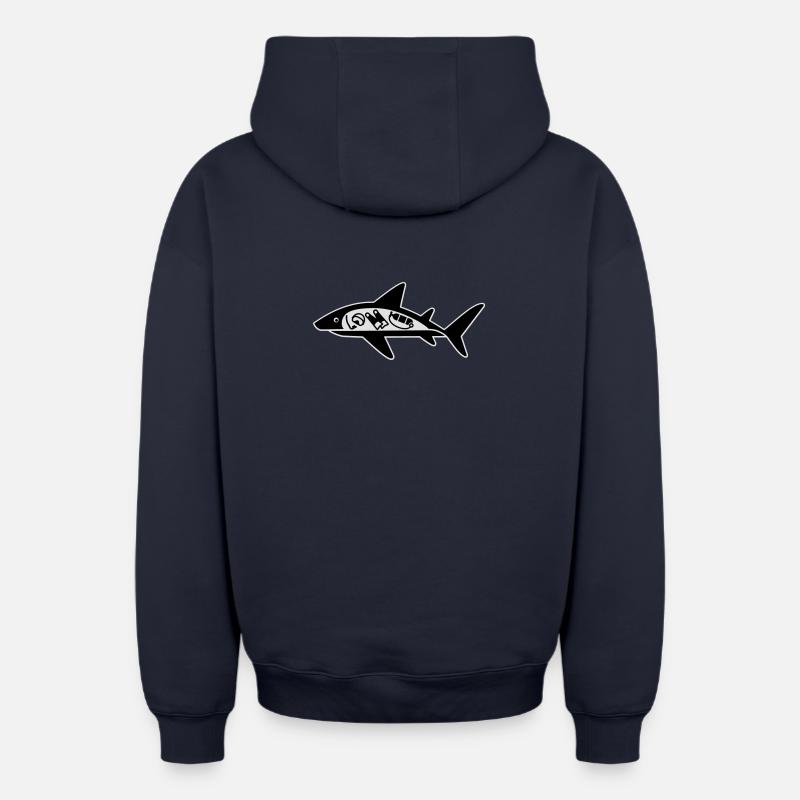 Shark mangé plongeur - Sweat à capuche unisexe zippé oversize épais SPREAD - bleu marine