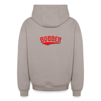bobber chopper custom bike club biker rock sticker - Oversized Heavyweight Unisex Zip Hoodie - Taupe - Hinten - AI Model Male 178 light (178cm)