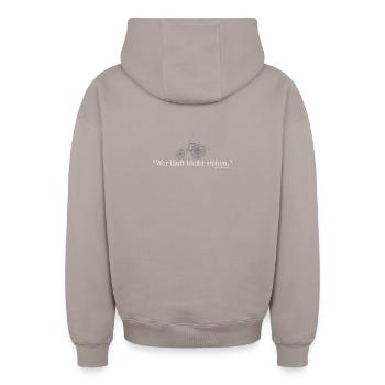Qui court s’arrêter - Sweat à capuche unisexe zippé oversize épais SPREAD - taupe - Dos - AI Model Male 178 light (178cm)