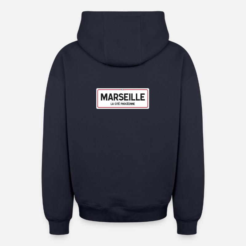 Panneau toponyme Marseille - Sweat à capuche unisexe zippé oversize épais SPREAD - bleu marine