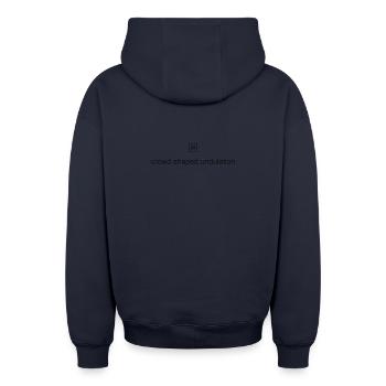 What3Words Amex (crowd.shaped.undulation) - Oversized Heavyweight Unisex Zip Hoodie - navy - Back - AI Model Male 185 dark (185cm)