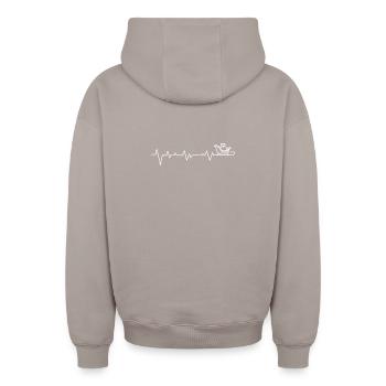 Teekanne Herzschlag Linie Kunst - Oversized Heavyweight Unisex Zip Hoodie - Taupe - Hinten - AI Model Male 178 light (178cm)