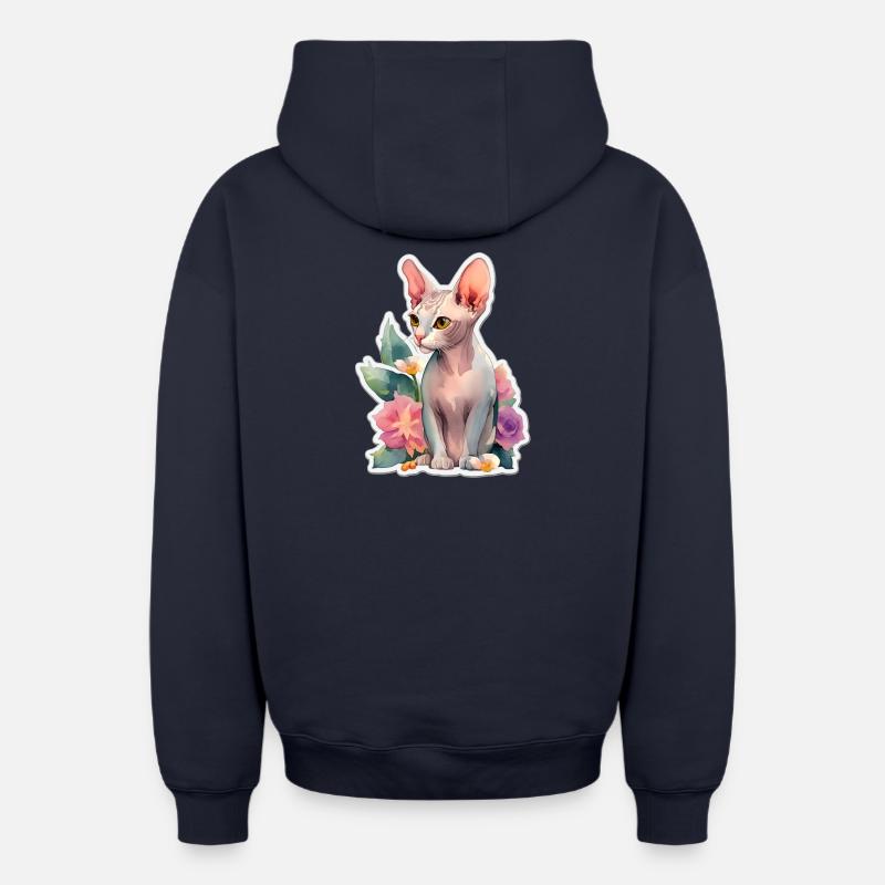 Chat Sphynx - Sweat à capuche unisexe zippé oversize épais SPREAD - bleu marine