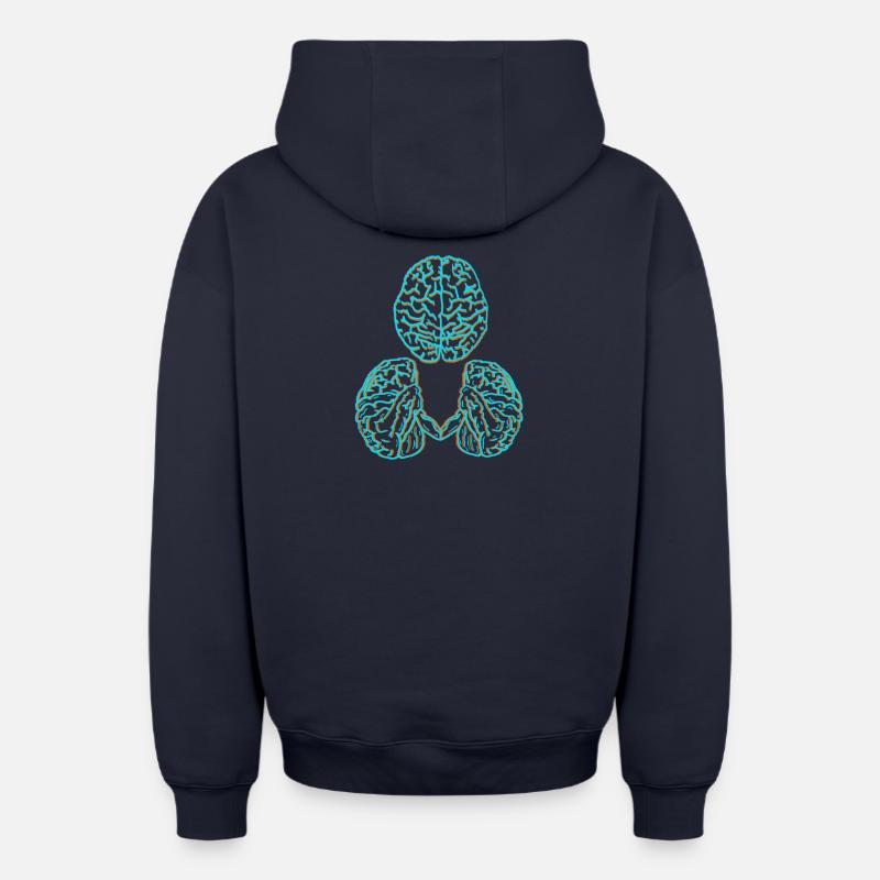 Cerveau - Sweat à capuche unisexe zippé oversize épais SPREAD - bleu marine