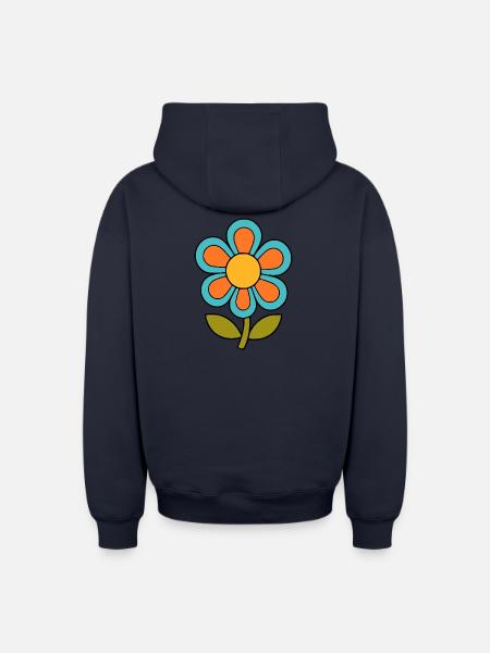 70s flower pattern retro flowerpower - Oversized Heavyweight Unisex Zip Hoodie - navy