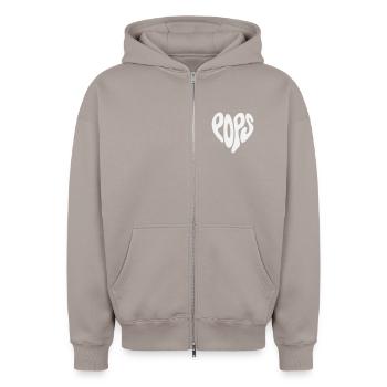 Pops – Kleines Herz (Benutzerdefinierte Farbe) - Oversized Heavyweight Unisex Zip Hoodie - Taupe - Vorne - AI Model Female 172 dark (172cm) & AI Model Male 178 light (178cm)