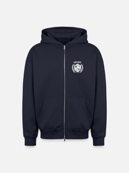 logo_sport_white_on_transparent - Oversized Heavyweight Unisex Zip Hoodie - navy