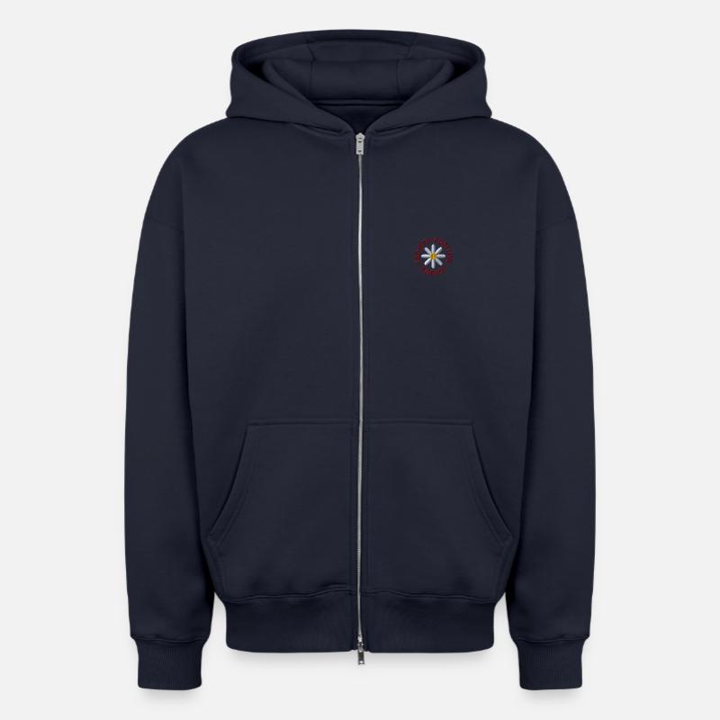 Fleur brodée - Sweat à capuche unisexe zippé oversize épais SPREAD - bleu marine