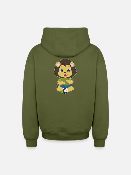 Lion Musician Flute Music - Oversized Heavyweight Unisex Zip Hoodie - khaki