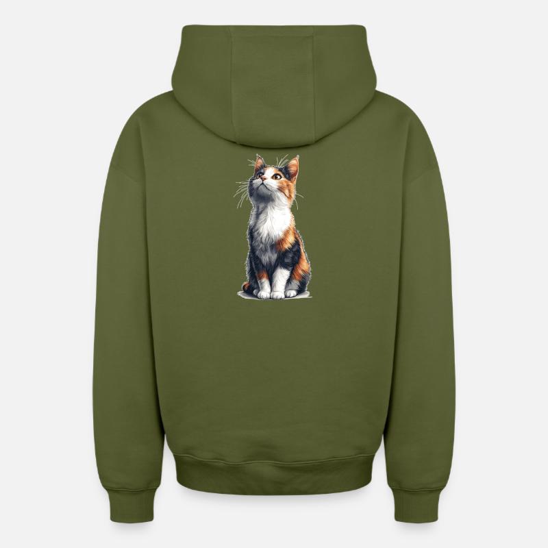 Bunte sitzende Comic Katze - Oversized Heavyweight Unisex Zip Hoodie - Khaki