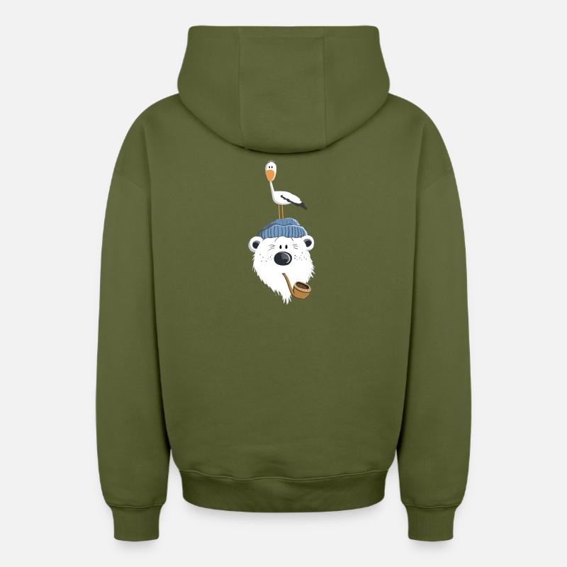 Bär mit Möwe - Oversized Heavyweight Unisex Zip Hoodie - Khaki