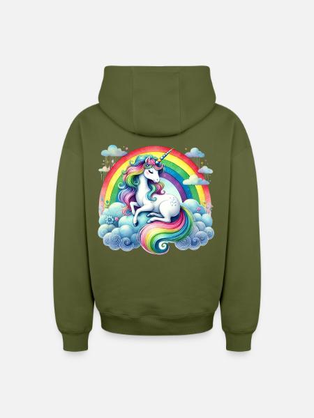 Regenbogen-Einhorn auf Wolken - Oversized Heavyweight Unisex Zip Hoodie - Khaki
