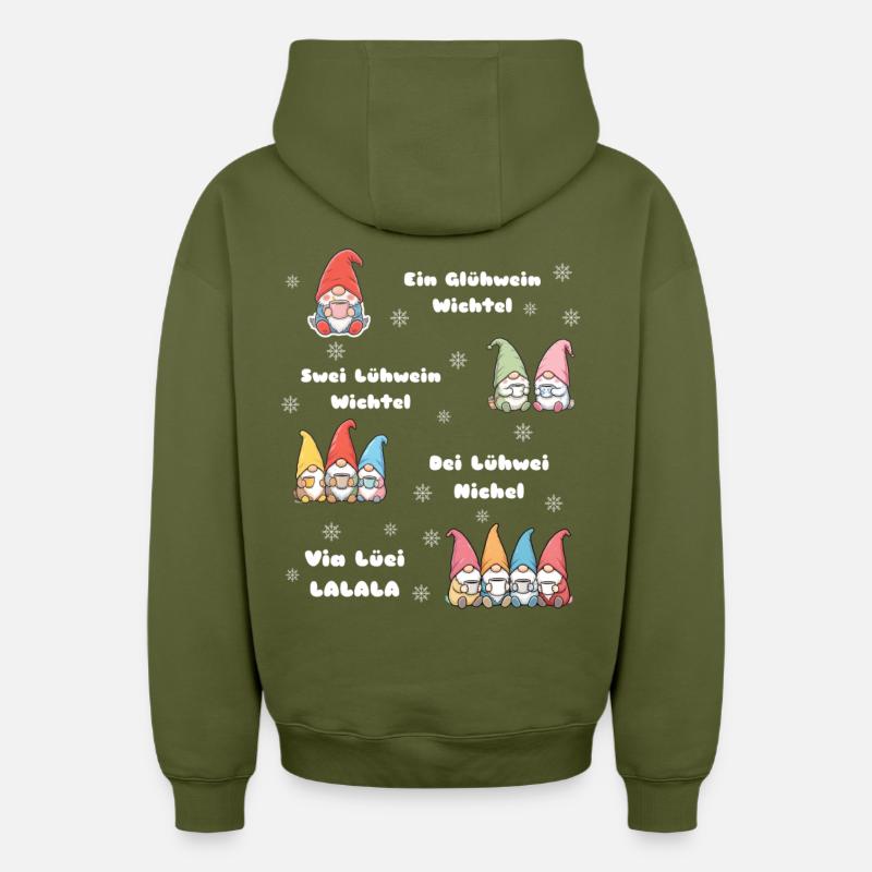 Gnome de Noël Vin chaud - Sweat à capuche unisexe zippé oversize épais SPREAD - kaki