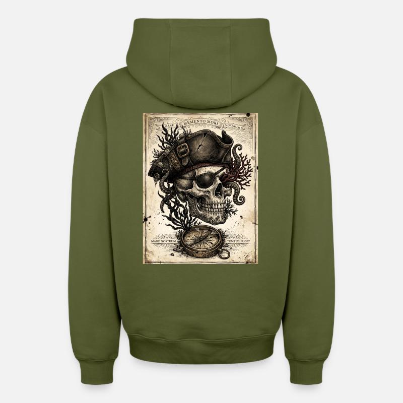 Crâne pirate et compas - Sweat à capuche unisexe zippé oversize épais SPREAD - kaki