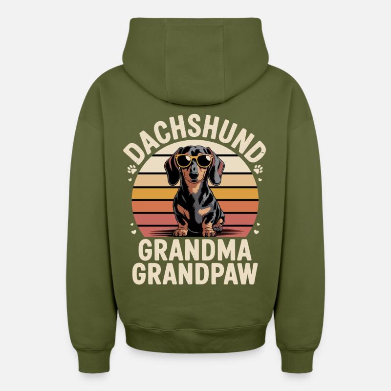 Teckel Grand-mère Grand-père - Sweat à capuche unisexe zippé oversize épais SPREAD - kaki