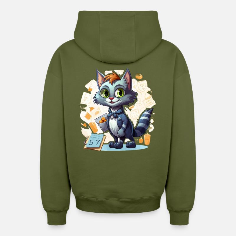 Chat de bureau en costume - Sweat à capuche unisexe zippé oversize épais SPREAD - kaki