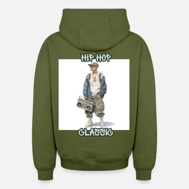 HipHop Style Boombox Classique - Sweat à capuche unisexe zippé oversize épais SPREAD - kaki