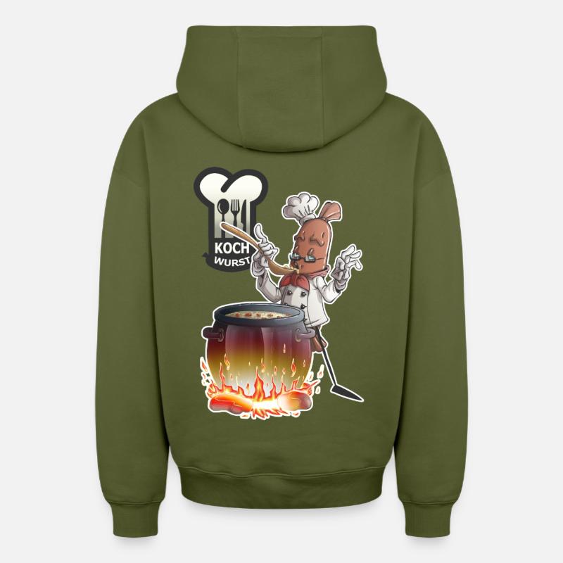 Saucisse cuite - Sweat à capuche unisexe zippé oversize épais SPREAD - kaki