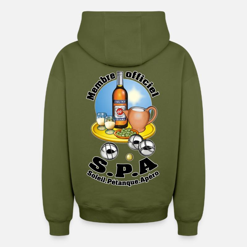 s.p.a soleil pétanque apéro - Sweat à capuche unisexe zippé oversize épais SPREAD - kaki